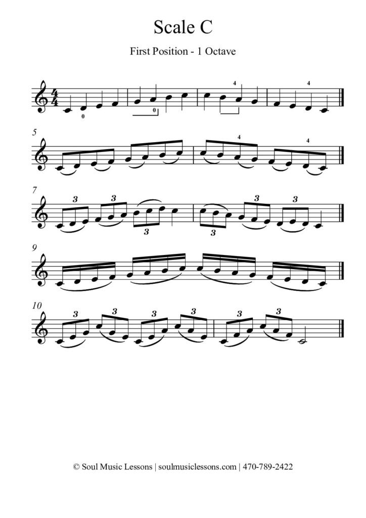 C Major Scale Violin, 1st Position, 1 Octave (Free PDF) — sheet music preview